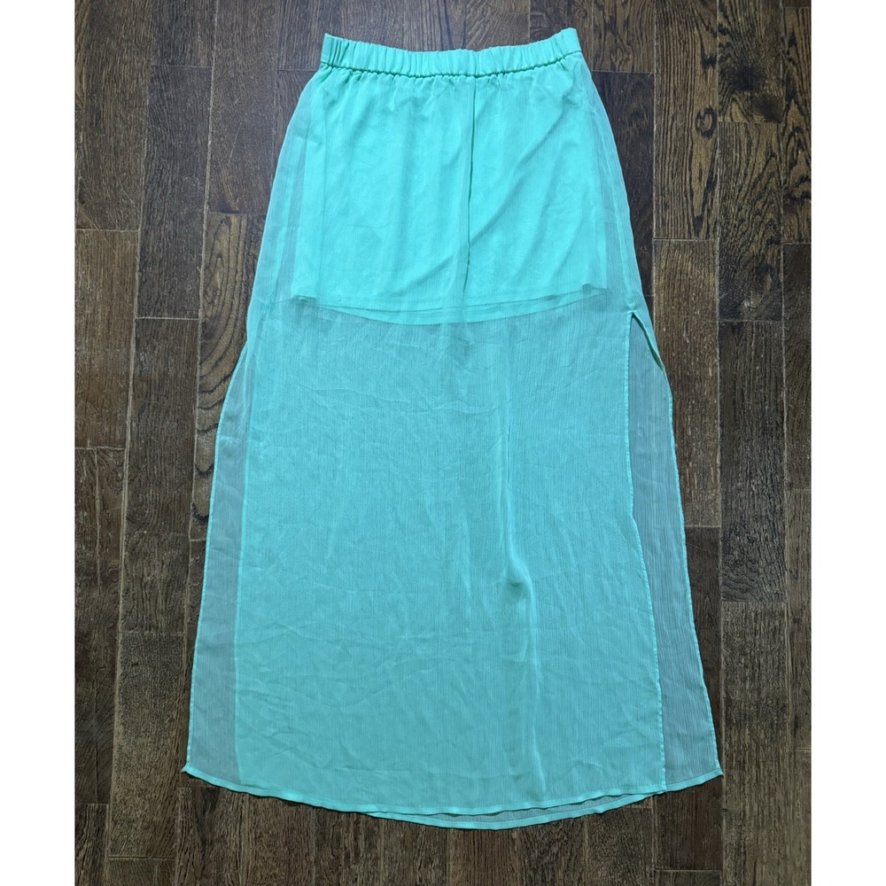 Express Maxi Skirt Womens‎ S/P Aqua Blue Excellent Long Lined Slit Pull-On